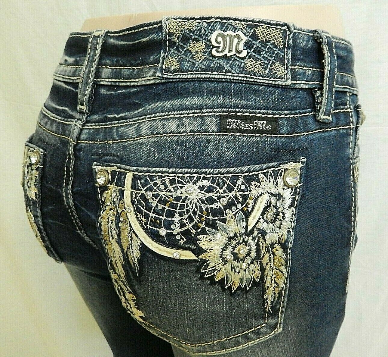 *NWT* Miss Me CUTE M3298B Mid-Rise Chloe Boot Cut Jeans Dark Blue Size W26 x L34