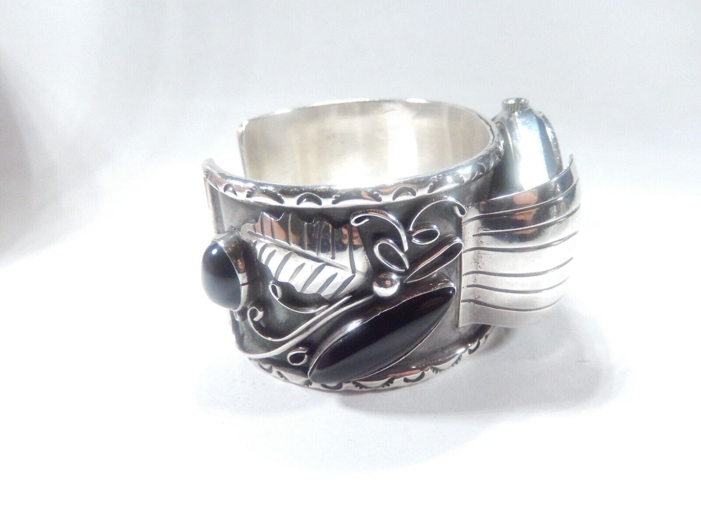 Navajo Johnny Frank 1911 Sterling Silver Stamped Seiko Automatic Cuff Bracelet