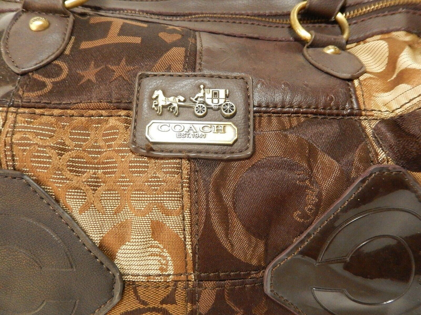 *Coach Dark Brown Legacy Signature Canvas and Leather Mandy Satchel Shoulder Bag