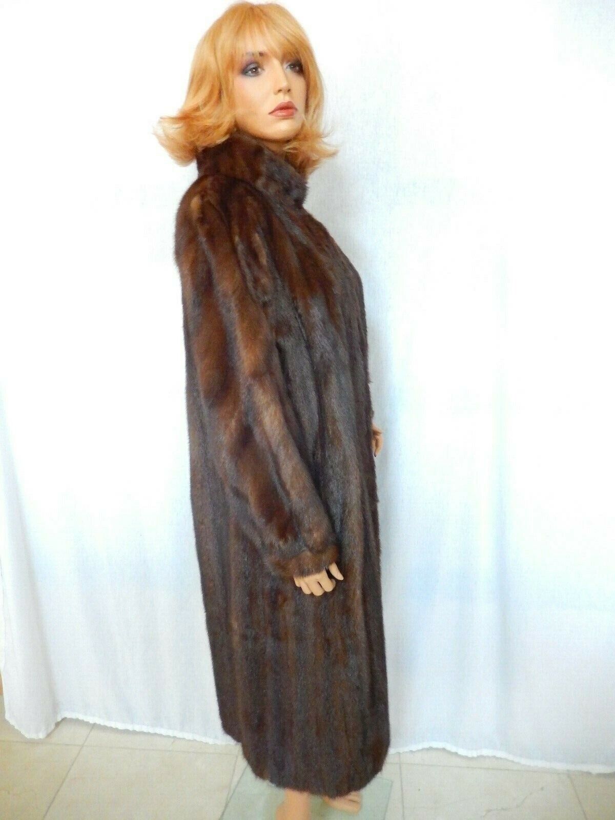 VINTAGE Womens Long Sleeve Mink Fur Coat Brown Full Length Size 13-14