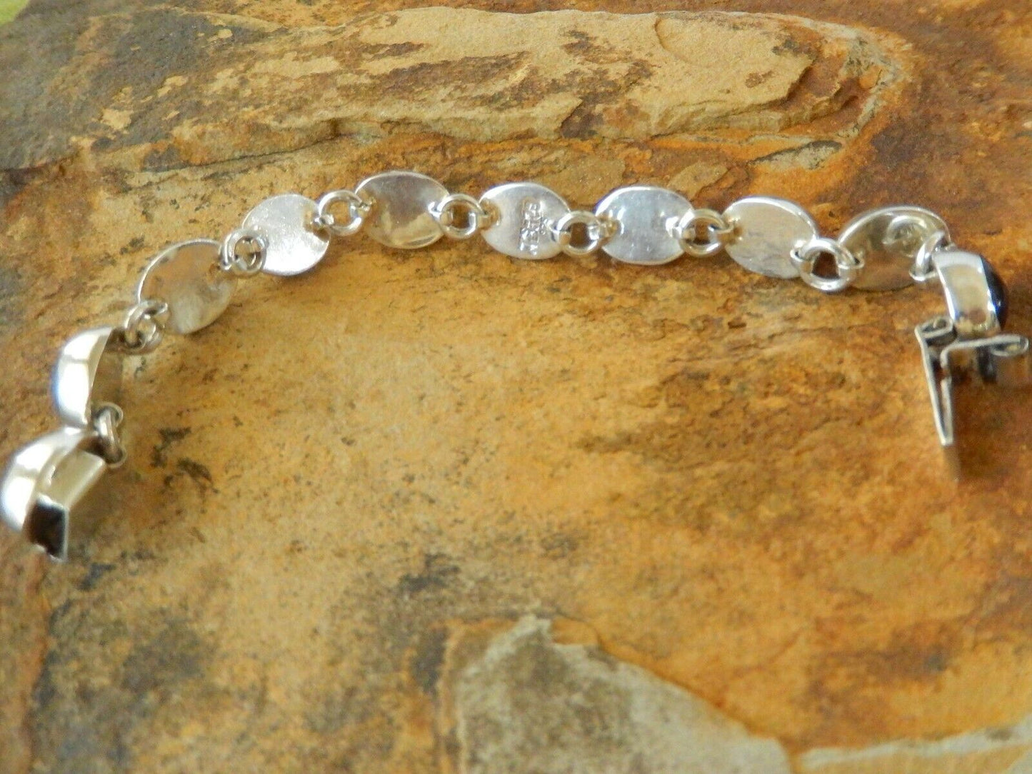 Vintage MEXICO TAXCO 925 Sterling Silver Bracelet Multi Gem Link Bracelet 7"