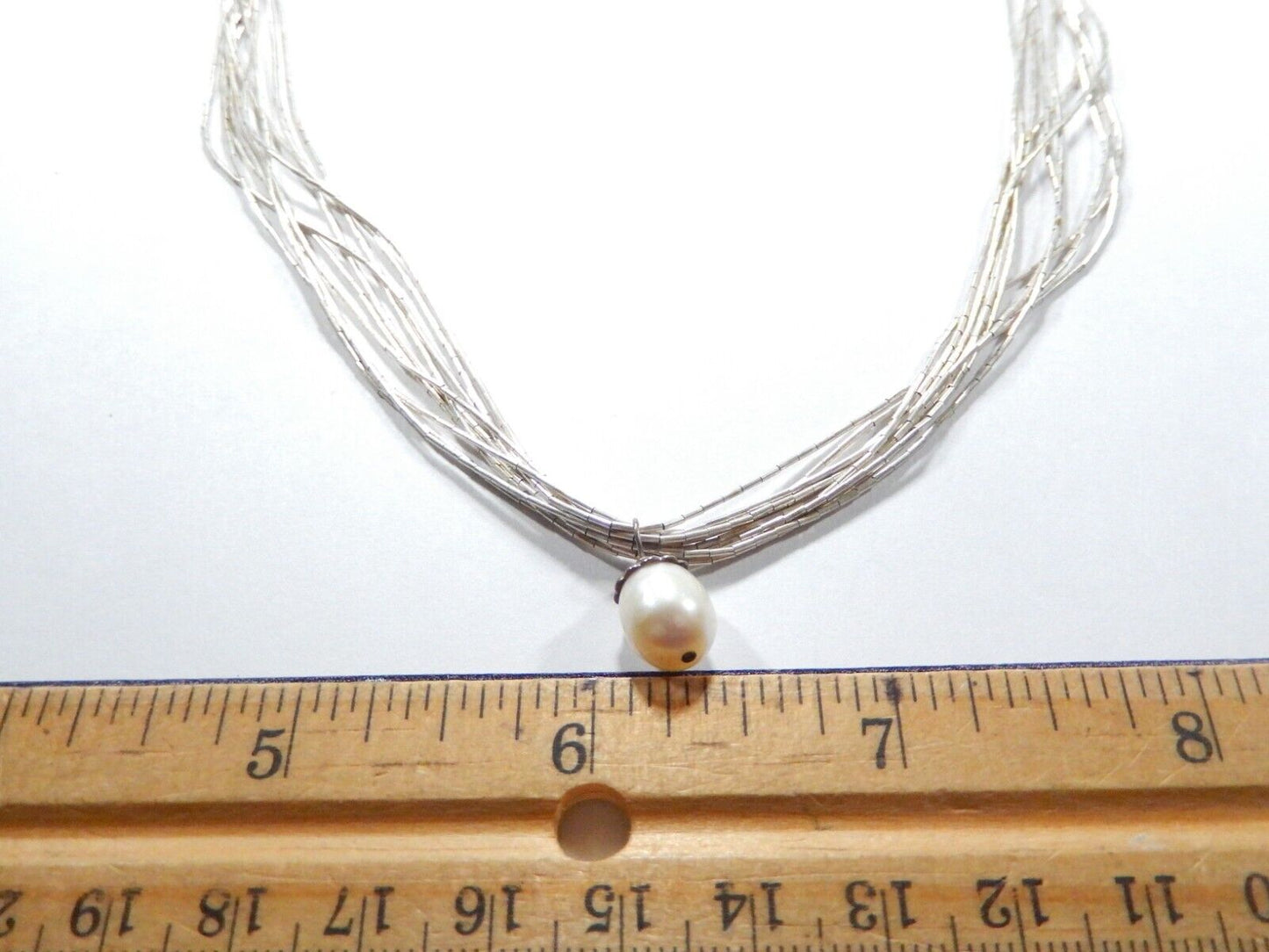 10 Strand Liquid Silver Necklace with Real Pearl Pendant 925 Coldwater Creek