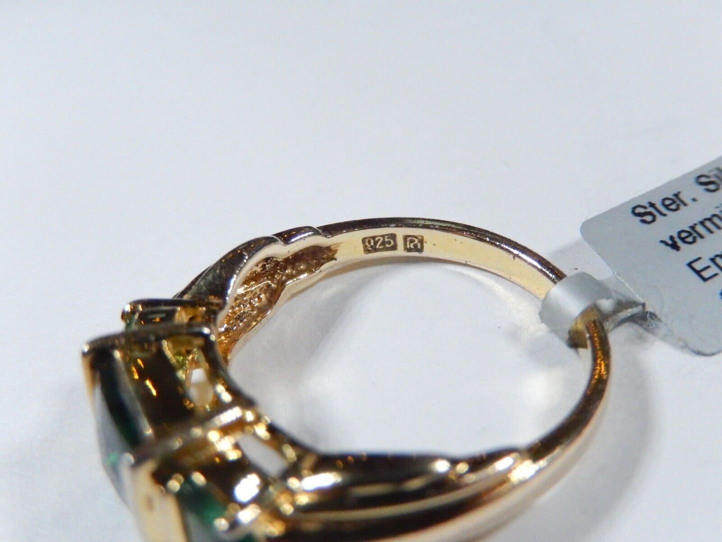 Vintage 18K Vermeil Sterling Silver Lab Emerald  Ring Size 9.25