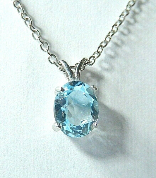 *NWT* 10K White Gold 2.75CT Oval Cut Blue Topaz Solitaire Pendant  w/18" Chain