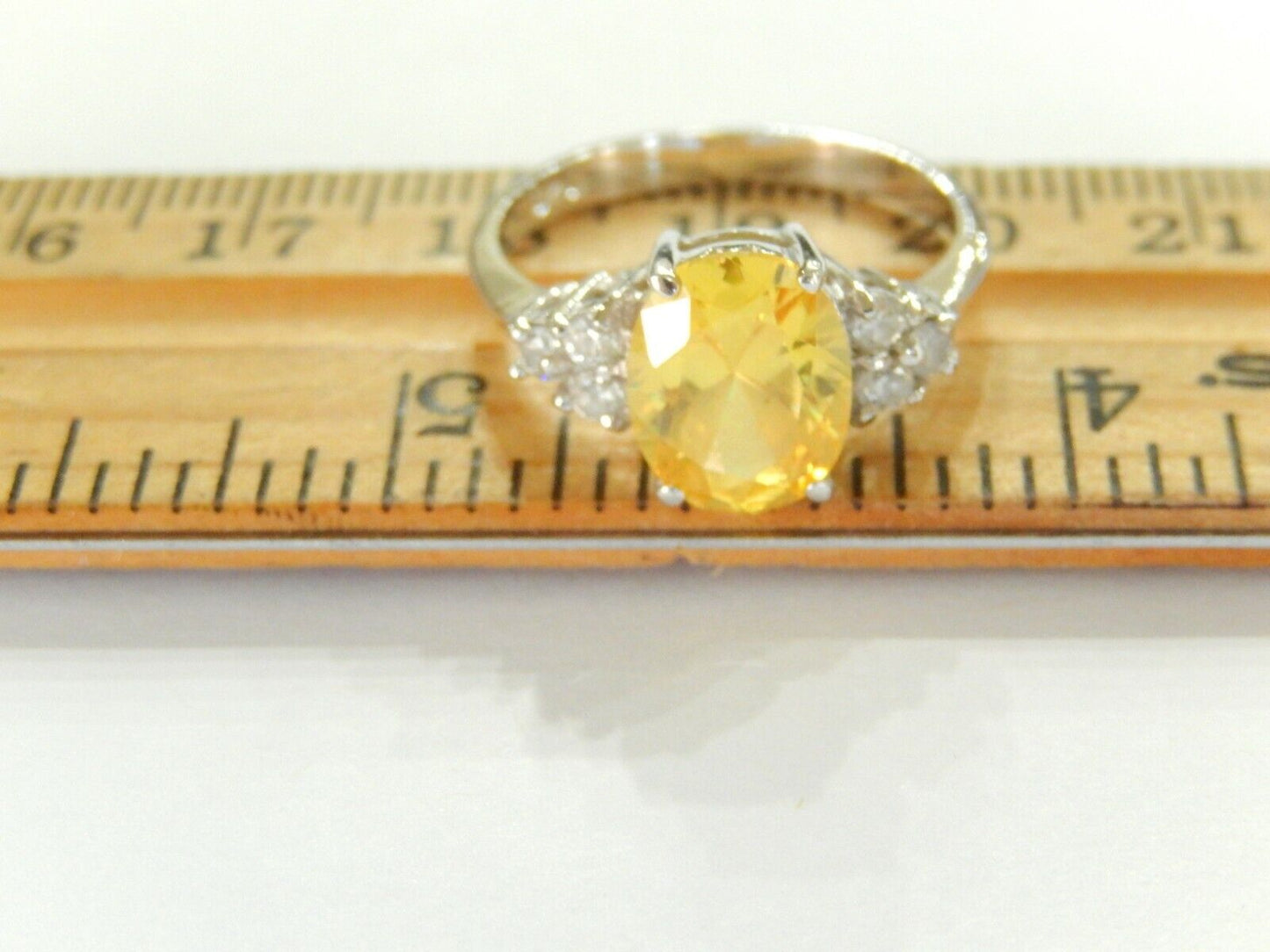 *VINTAGE*  Sterling Silver 3.50 CT Citrine & CZ Solitaire Ring Size 8.5