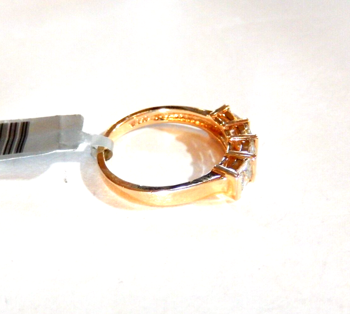 Gold Vermeil  1.00 CT CZ Princess Cut Sterling Band Ring Size 7.75