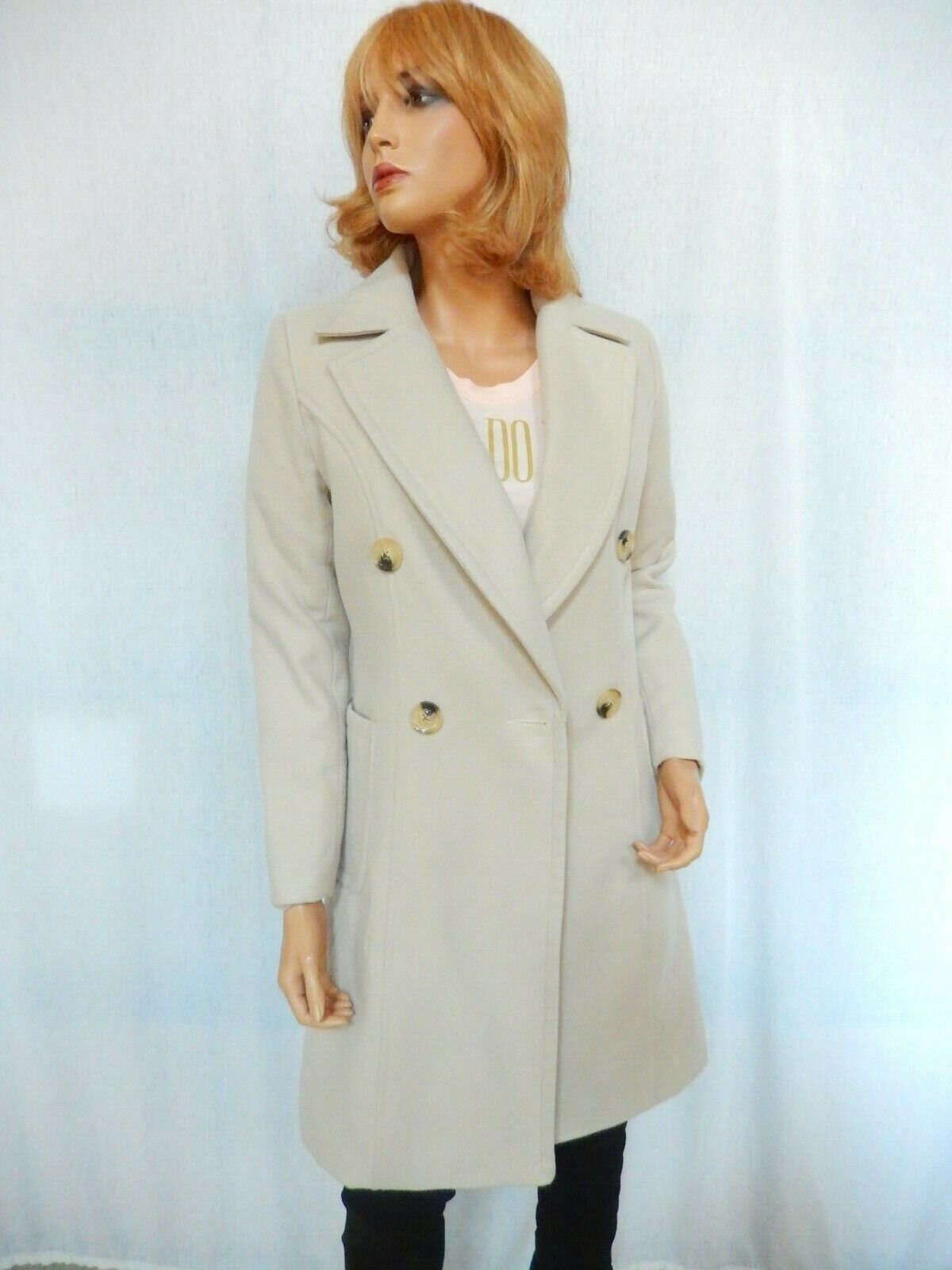 *NWT* $228  DIFFERENTES  STYLEWE  Women's Lt Tan Wool Blend Long Coat Size Med