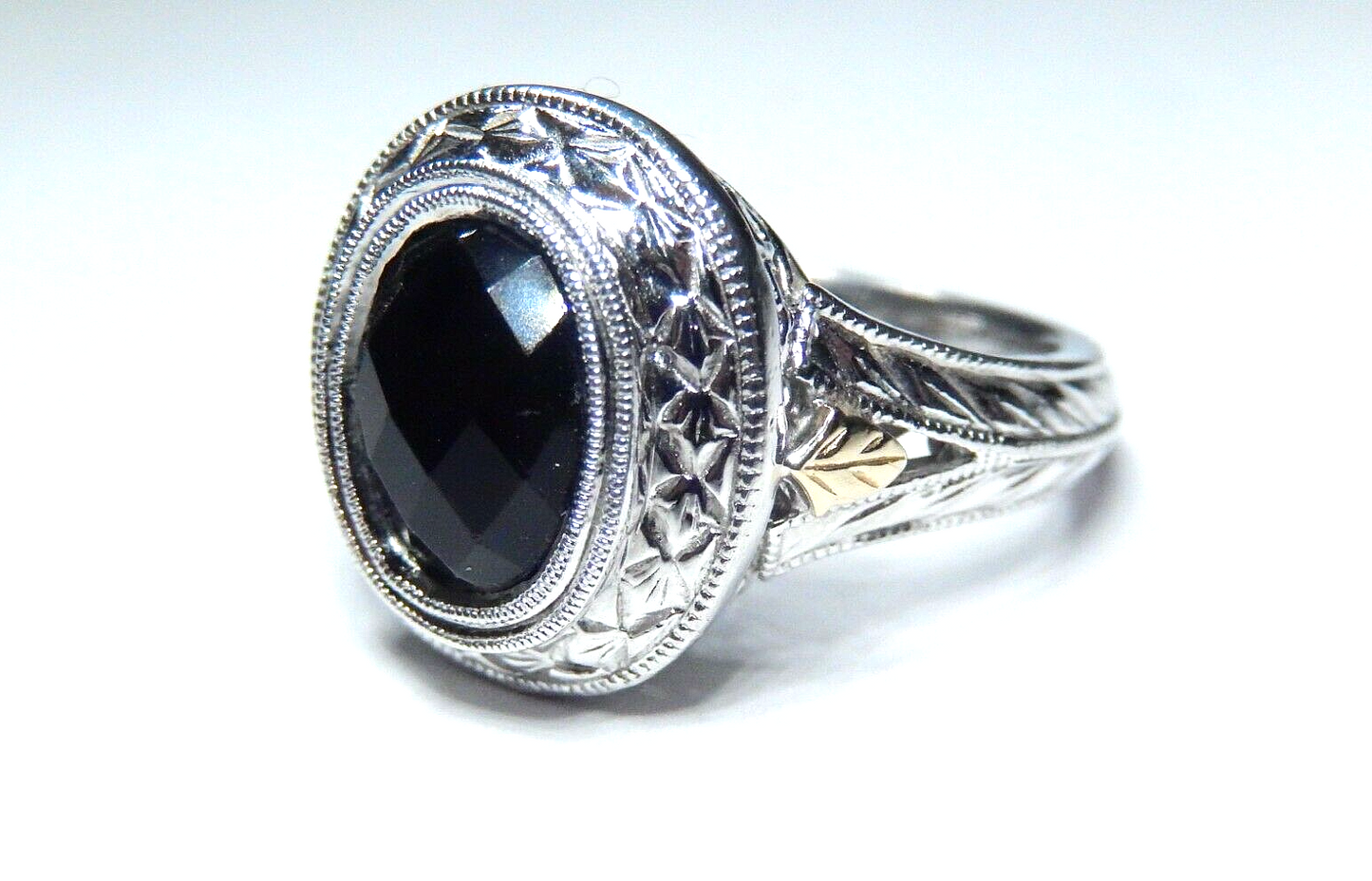 Gabriel & Co   18k Yellow Gold / 925 Sterling Silver Black Onyx Ring Sz 7.5