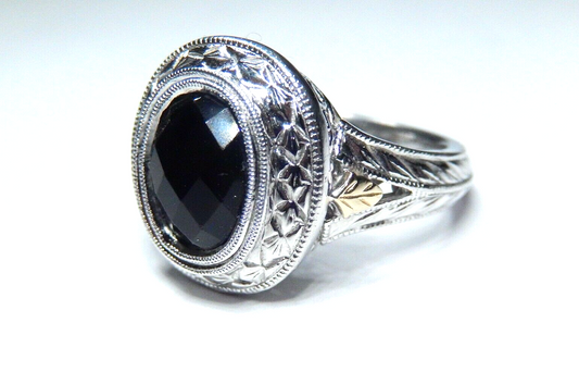 Gabriel & Co   18k Yellow Gold / 925 Sterling Silver Black Onyx Ring Sz 7.5