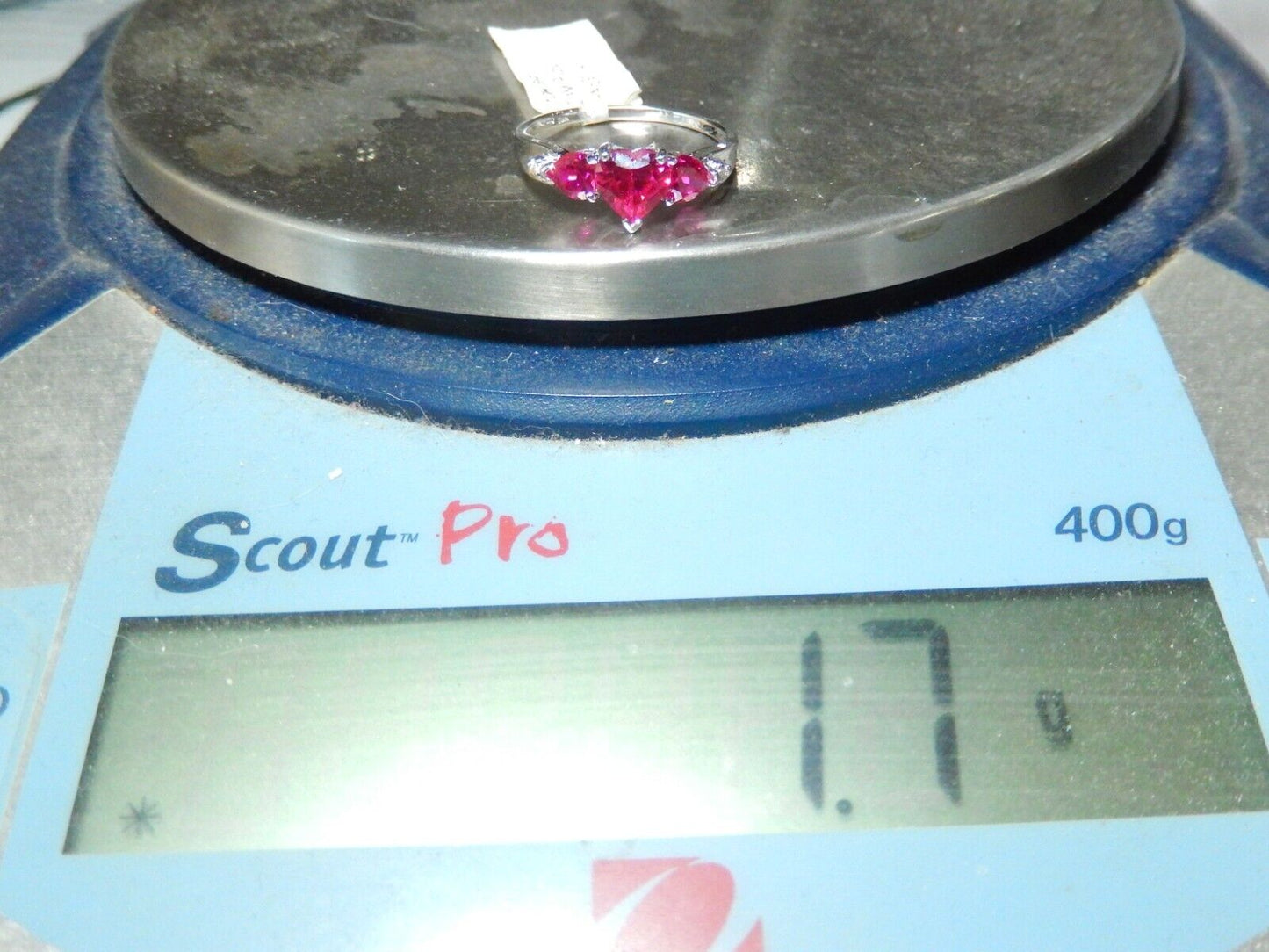 *NWT* 10K White Gold Heart Lab Created Ruby & Natural Diamond Ring Sz 7.5