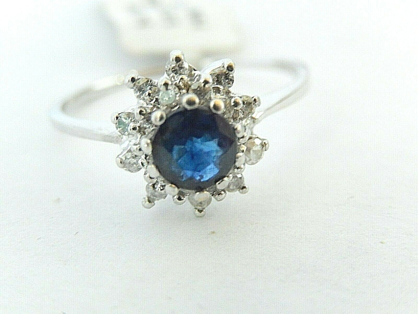 *VINTAGE* 14K White Gold Blue Sapphire Double VS2 Diamond Halo Ring .88TCW 8.25