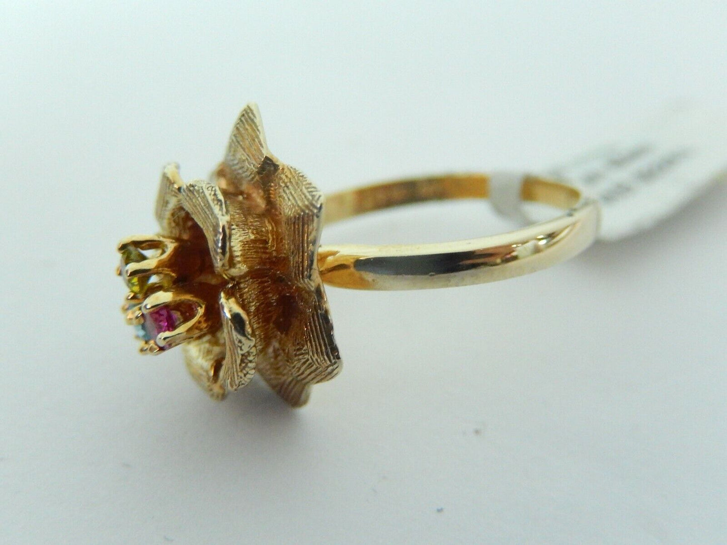 *VINTAGE*  14K Yellow Gold Rose Flower Gemstone Ring Size 6.5