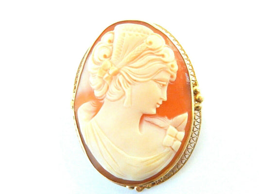 *VINTAGE*  14K Yellow Gold Bordered Extra Large 2" x 1.5" Cameo Pin/Pendant