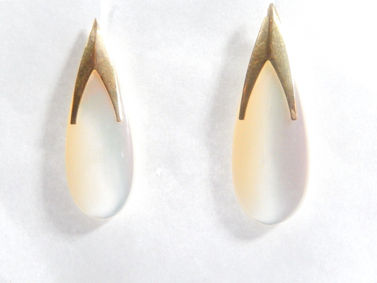 *VINTAGE* 14K Yellow Gold Mother-of-Pearl (MOP) Teardrop Dangle/Drop Earrings