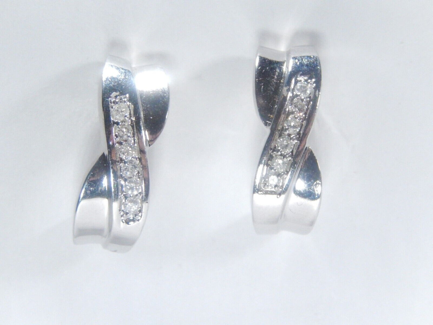 14k  White Gold X Style Post Earrings 12 Natural Diamonds 7.4 Grams