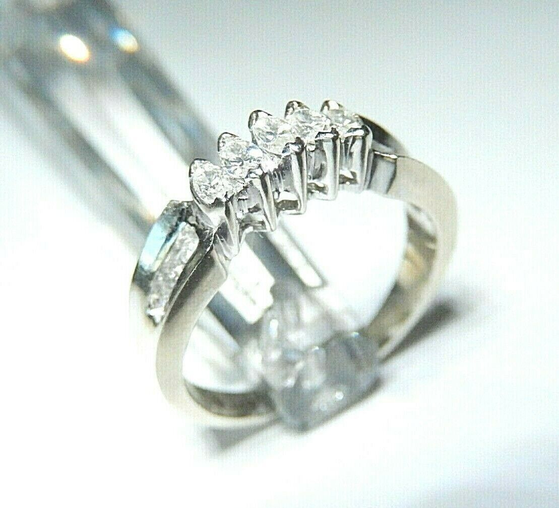 *VINTAGE* 14K White Gold .50 CT Marquise & Round Diamond Wedding Band Ring  7.25