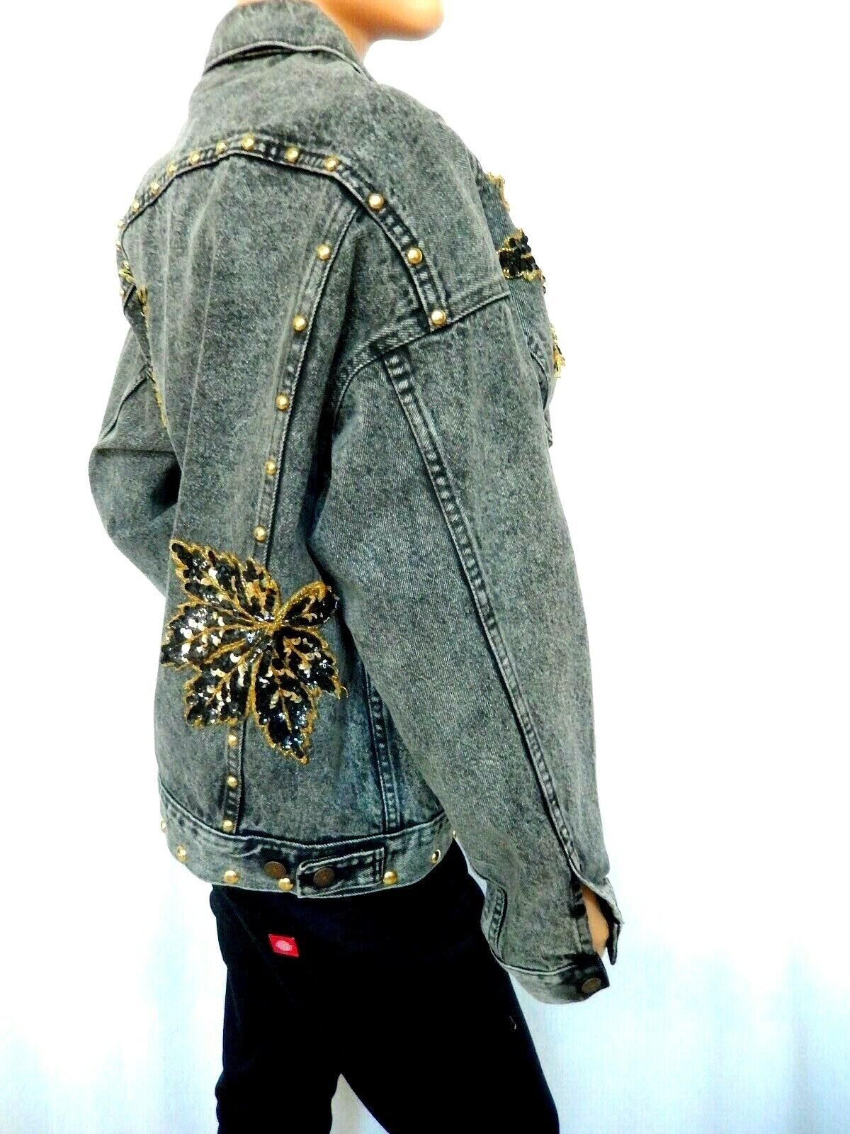 Women's Levis Embellished Denim Jean Jacket Glitter & Brass Studs & Buttons Sz L