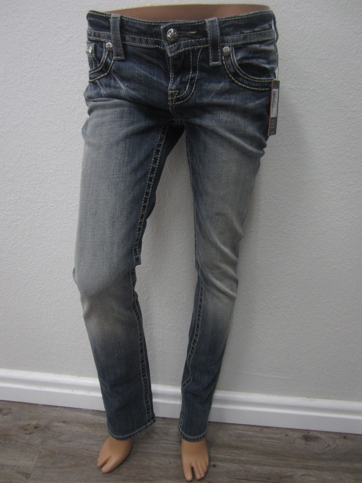 NWT Miss Me Embellised Women’s Mid Rise Straight Leg Jeans MW7111T Sz 26 x 33.5"