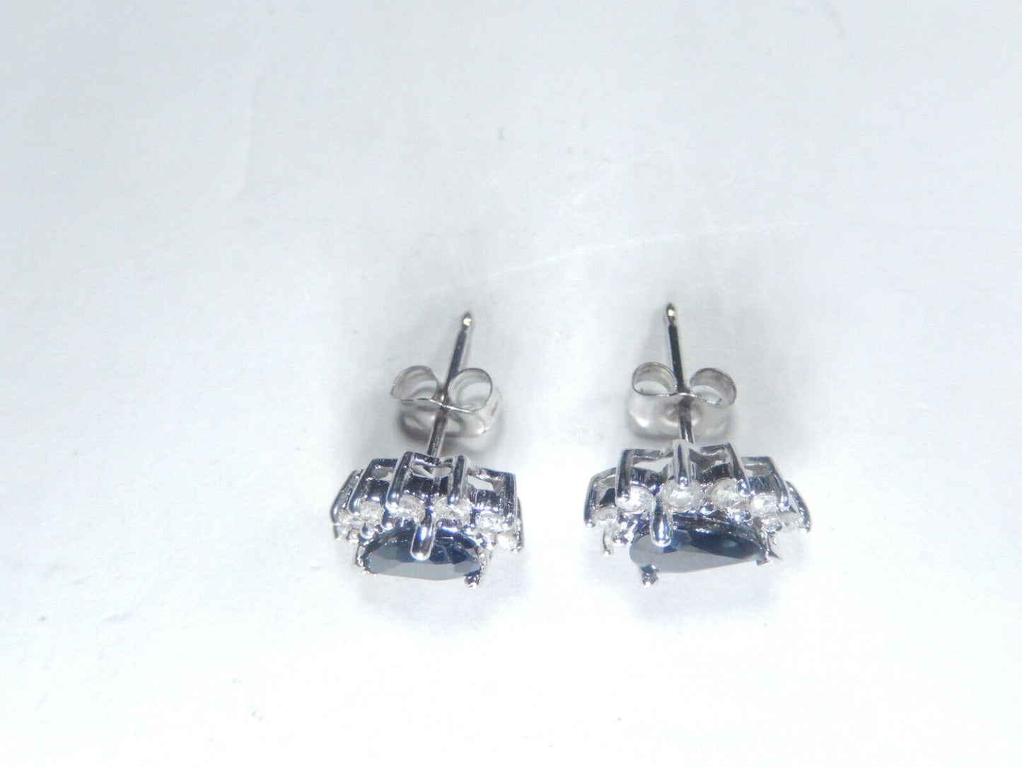 *VINTAGE*  14K White Gold 1.25CT Natural Diamonds & Sapphire Halo Stud Earrings