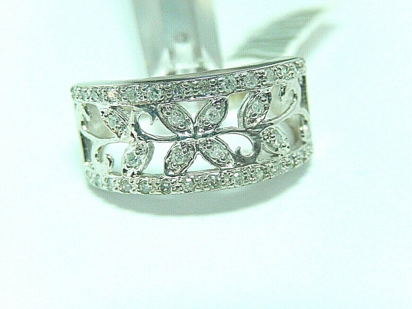 VINTAGE 1/3CT Natural Diamond Flower Engagement Band Ring 10k White Gold Sz 8.25