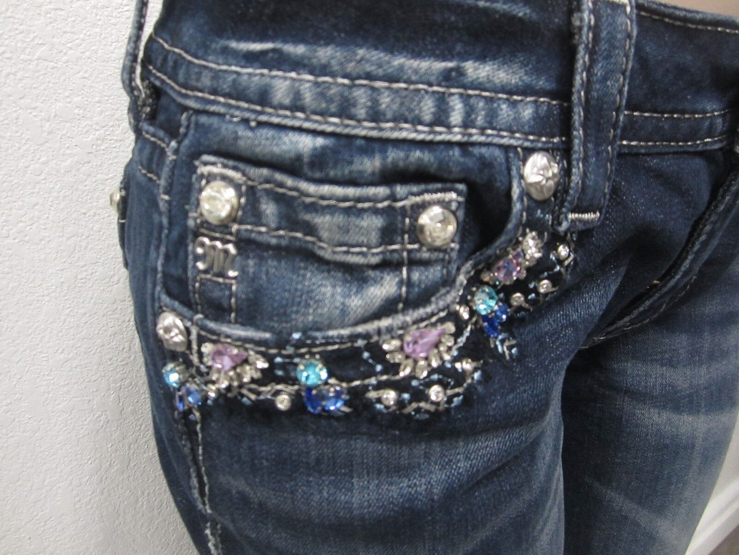 NWT Miss Me JP7250AK Crystal Turq/Blue Bling Crop Skinny Jeans Size W26 X L27