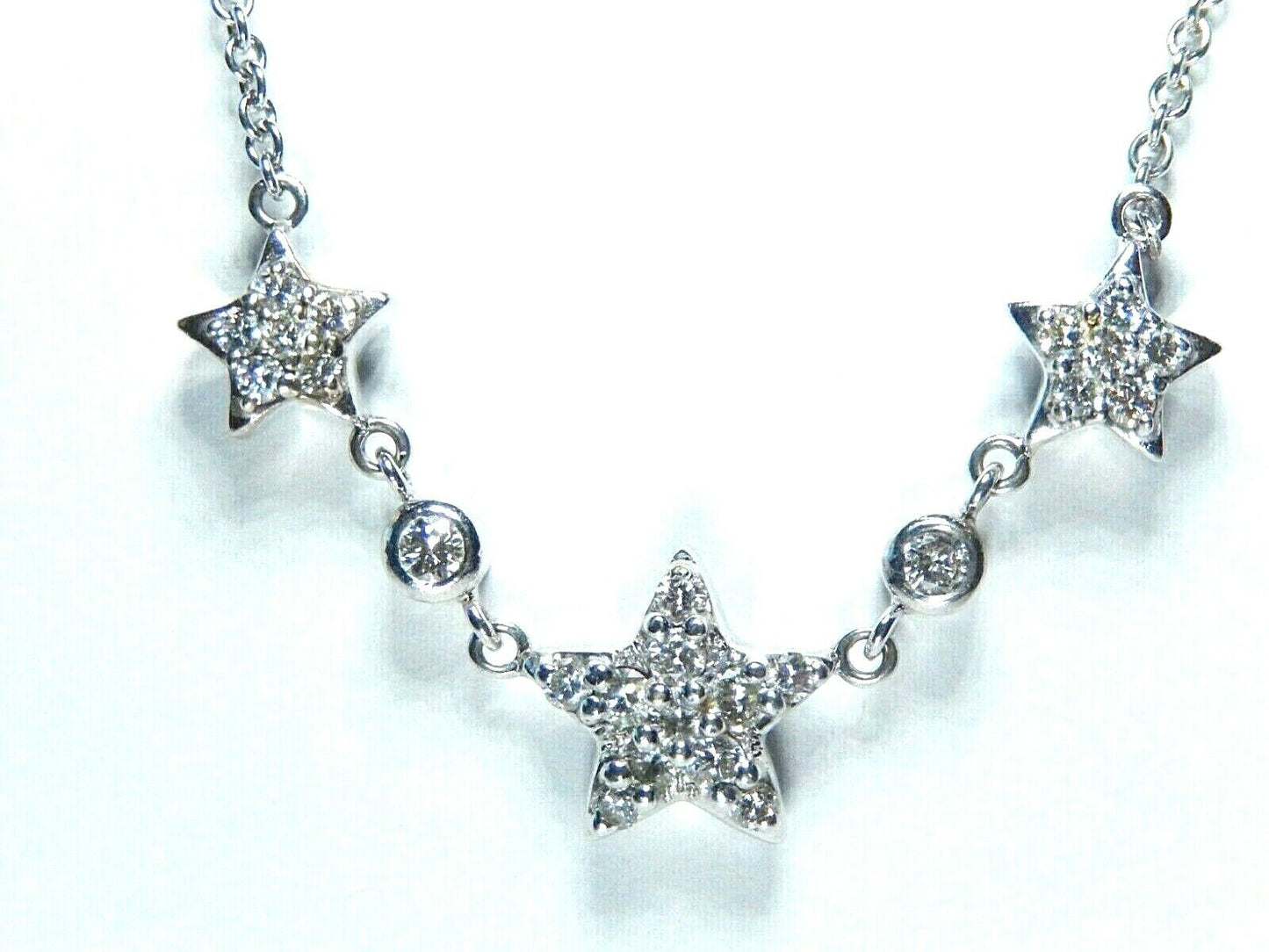 *VINTAGE*  14K White Gold 1.00 CT VS Natural Diamond Stars 17" Necklace  10.4 gm