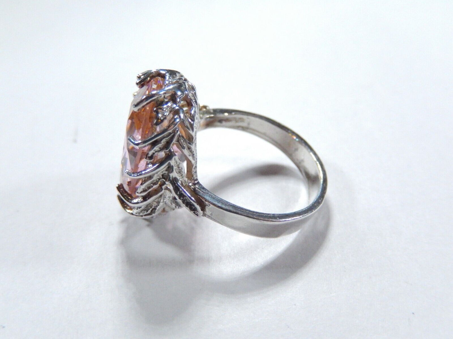 HUGE-  .925 Sterling Silver 13.0 CT Statement Ring Pink CZ Cocktail Ring sz 7.5
