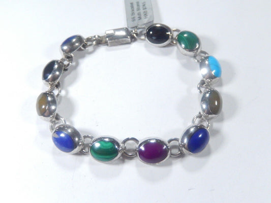 *VINTAGE*   Taxco Mexico Sterling Silver Multi Gemstone Bracelet 7"