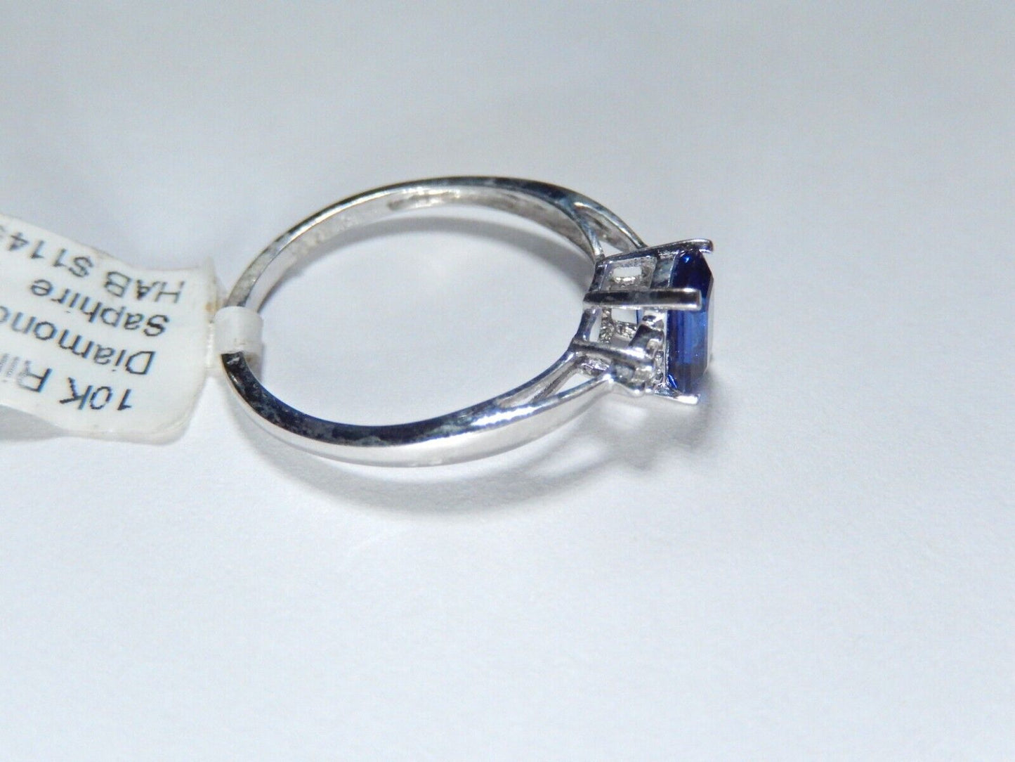 *NWT* 10k White Gold Lab Created  Sapphire And Diamond Ring Size 7.25