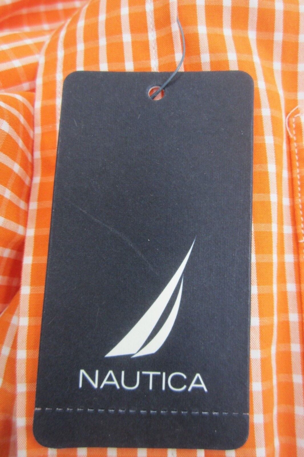 *NWT* NAUTICA Men's Button Down 80's Two Ply Cotton Shirt Orange White Check  M