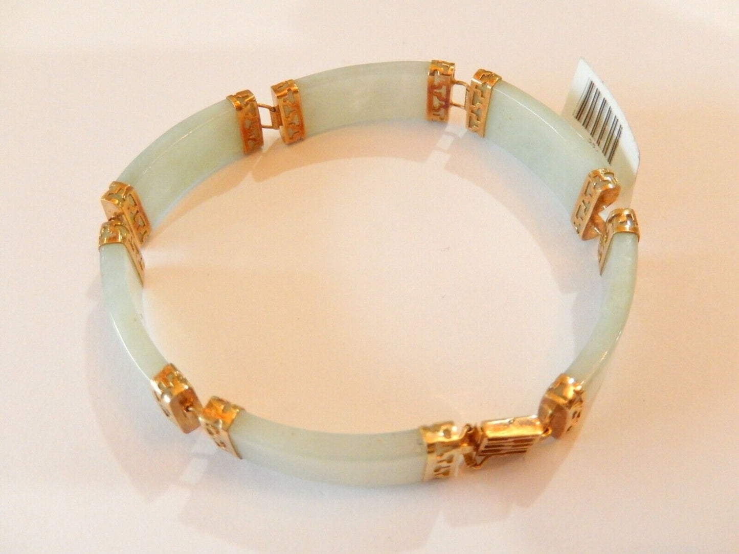 *VINTAGE* 14K Yellow Gold Green Jade Link Chinese Character Bracelet 7.5"