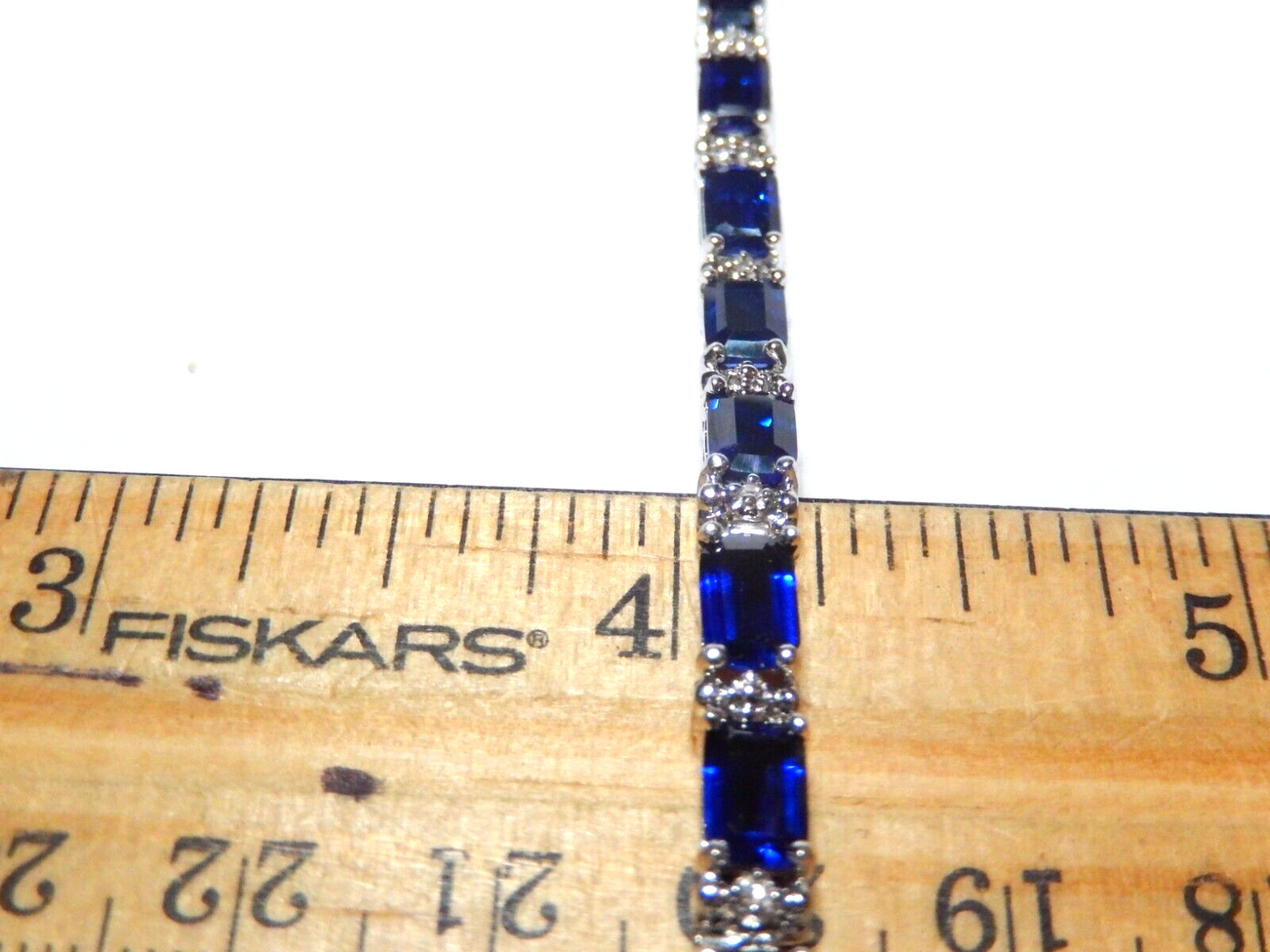 *NWT* 10K White Gold  15.0 CT Sapphire and Diamond Statement 7" Bracelet