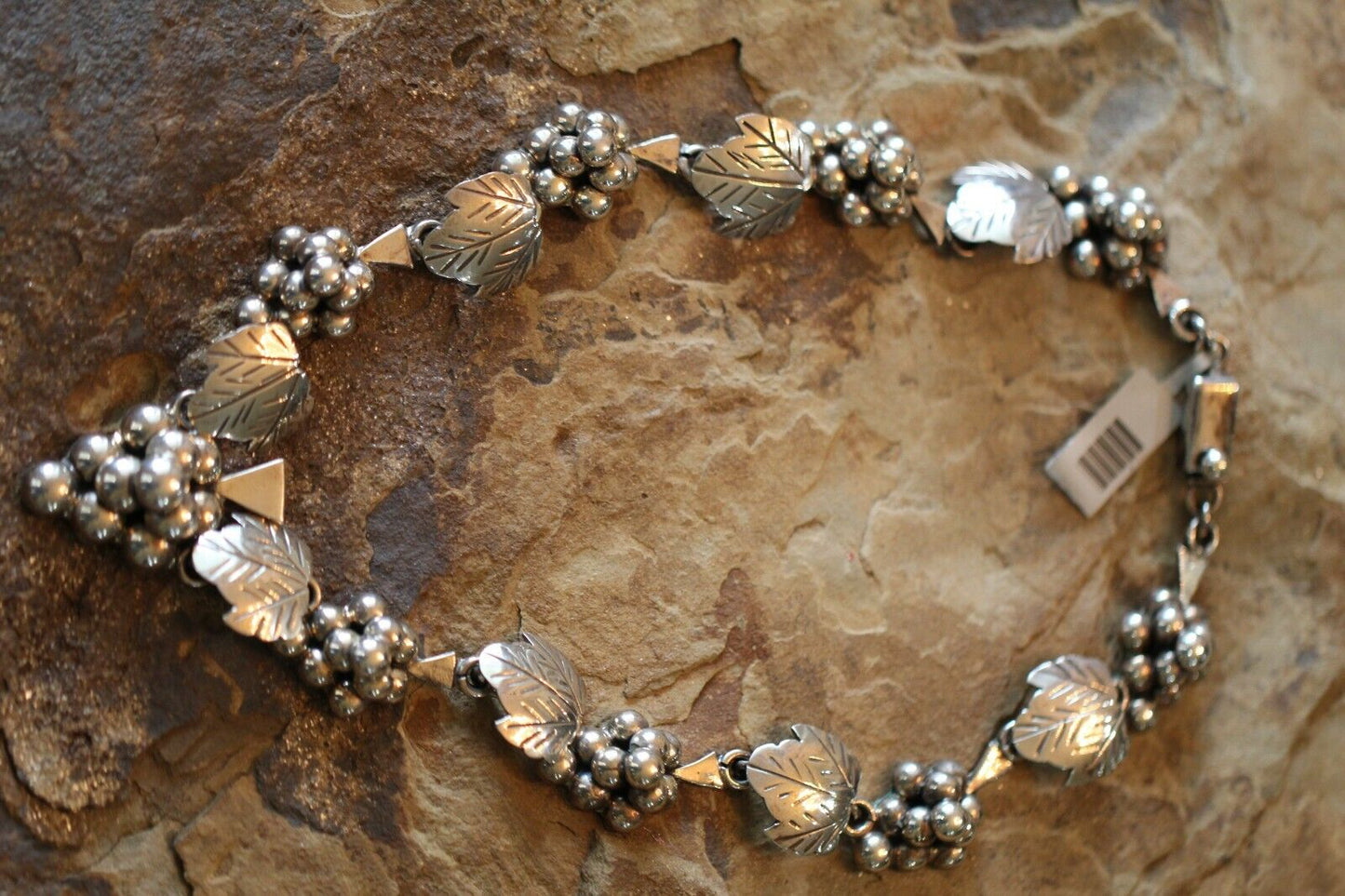 *VINTAGE* Taxco Mexico Sterling Silver Grape Vine Necklace Hand Made Signed 17"