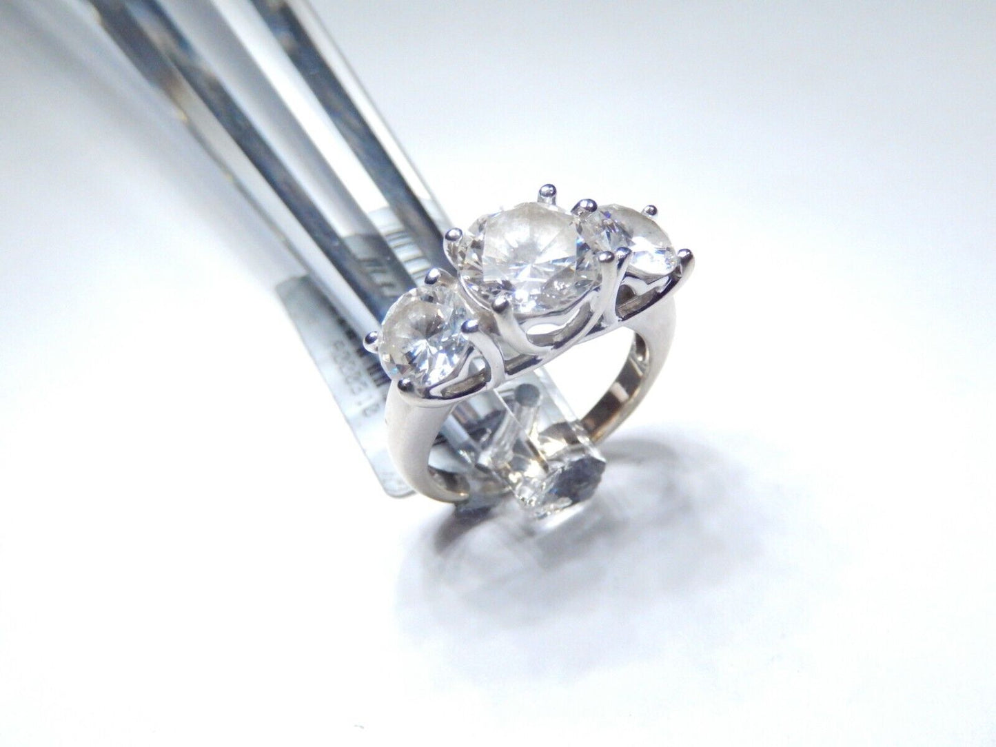 *VINTAGE*  14K White Gold Three Stone 3.50 CT Round Cut CZ Engagement Ring Sz 5