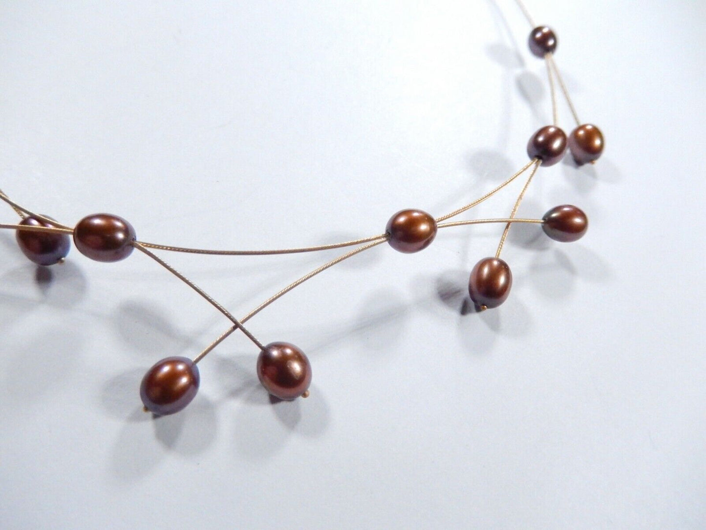 Solid 14k Yellow Gold Wire 7.5mm x 5.5mm 22 Copper Pearls  17" Necklace 9.8 gms