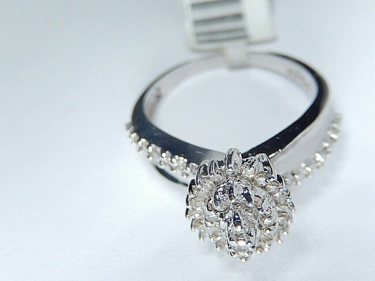 NWT Ladies 10K White Gold .50CT Diamond Halo Engagement Bridal Wedding Ring Sz 8