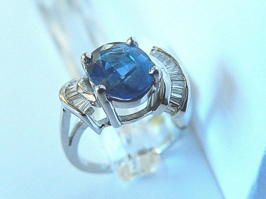 2.75CT  NATURAL LONDON BLUE TOPAZ & DIAMOND COCKTAIL RING 14K WHITE GOLD Sz 6.5