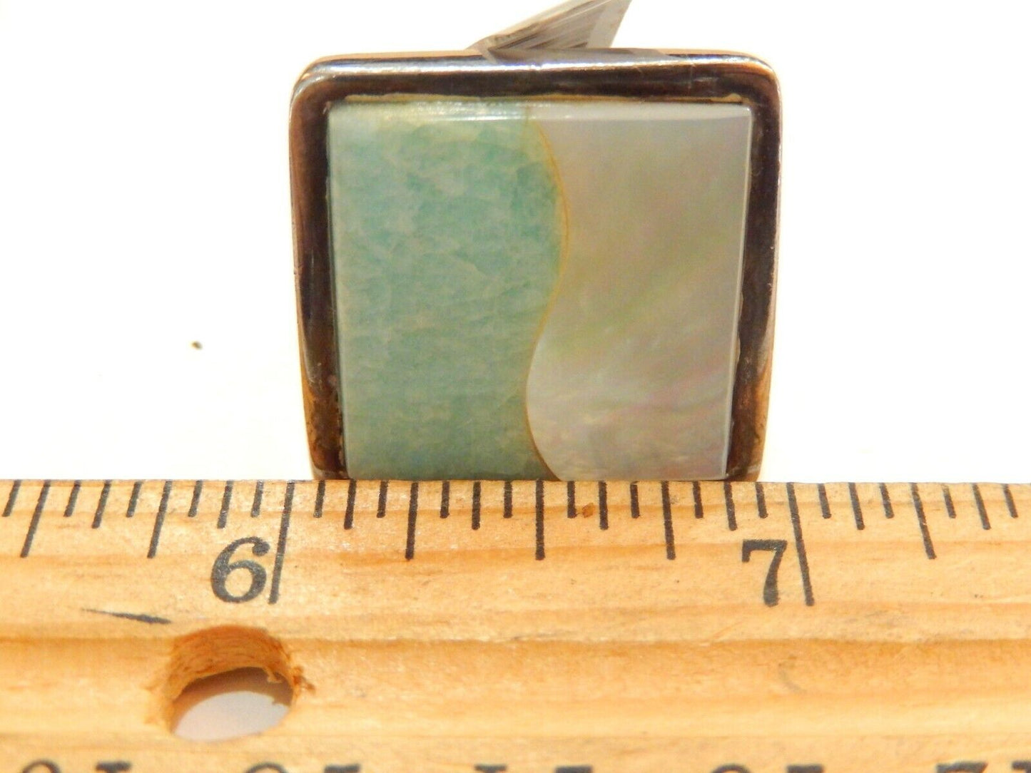 *VINTAGE*  OCEAN STYLE STERLING SILVER  MOTHER OF PEARL RING ADJUSTABLE 8-11