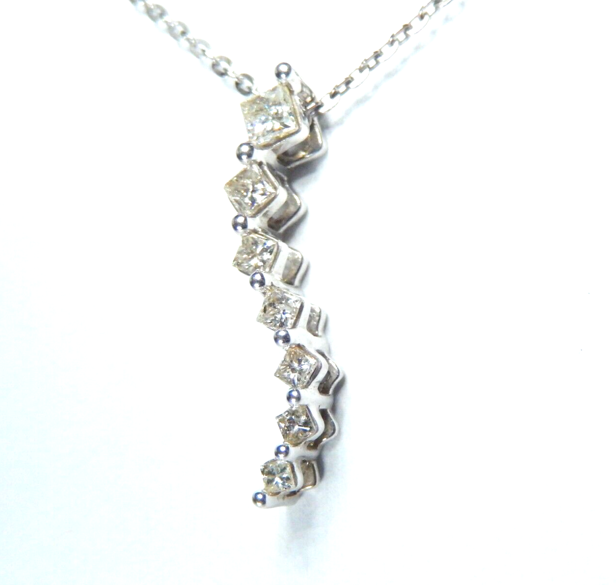 14K White Gold .75CT Princess Cut Natural Diamond Journey Pendant w/18" Chain