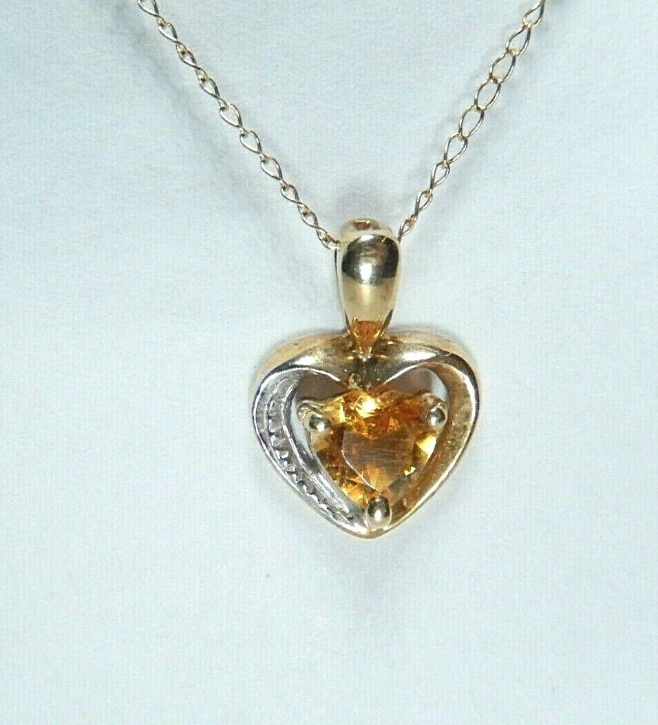 *VINTAGE*  10k Yellow Gold Heart Shape Citrine Pendant  with 10K YG 18" Chain