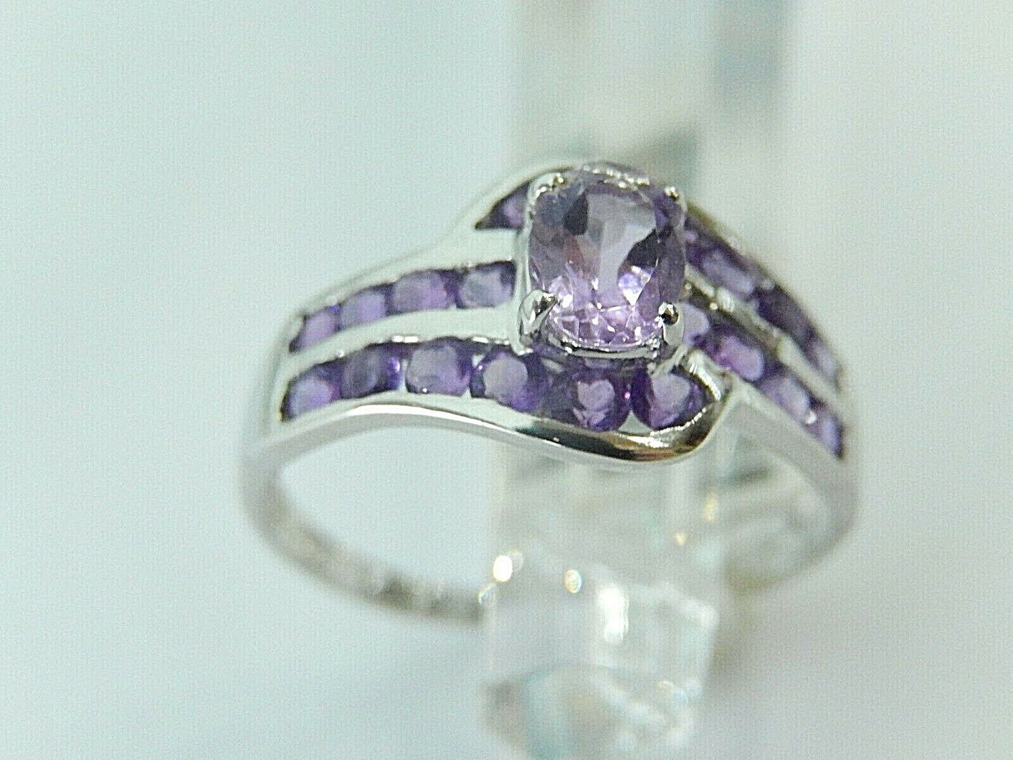 Solid 10k White Gold 1CT Natural Amethyst Ladies Ring Size 7.5