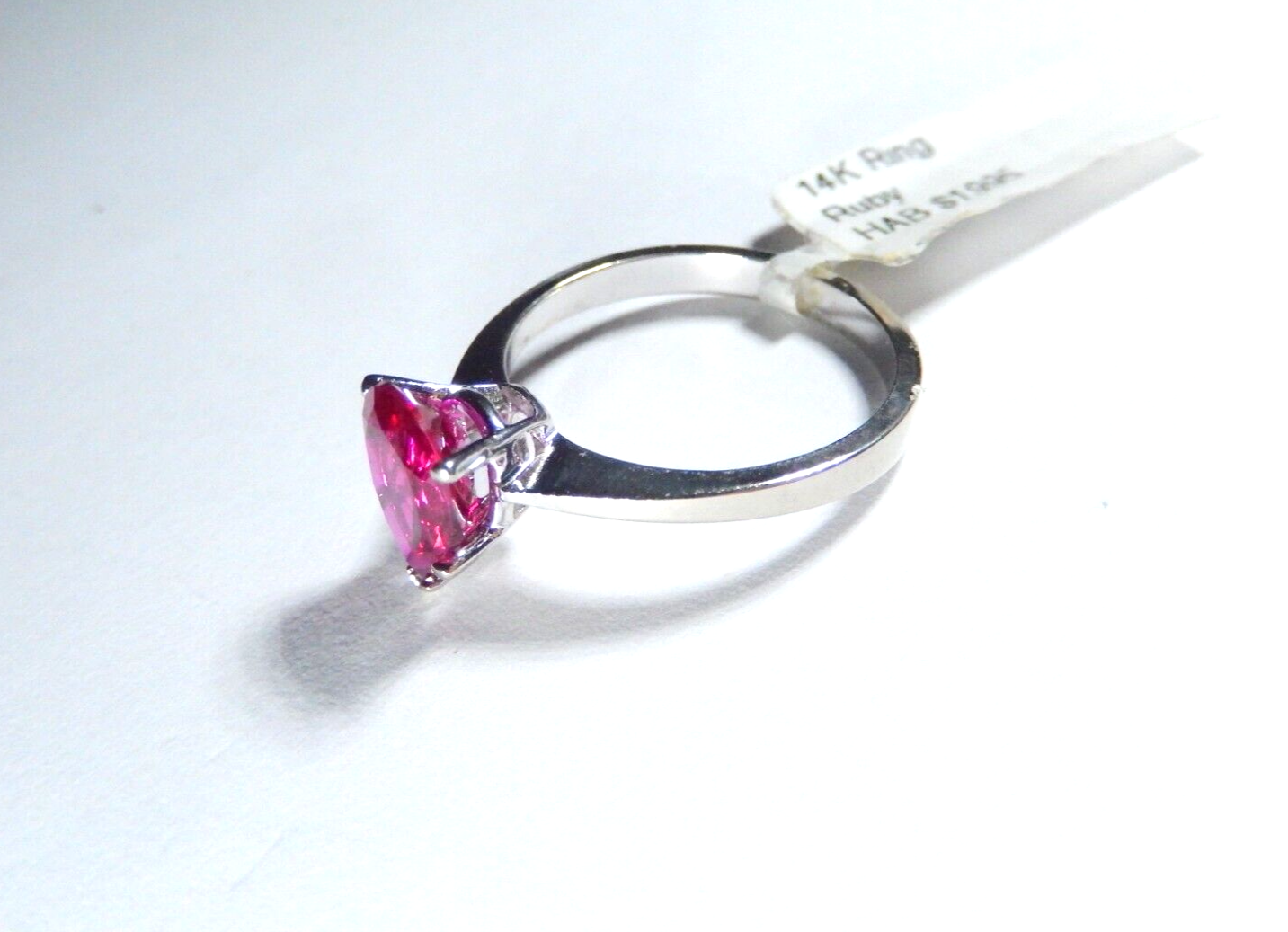 *NWT* 14K White Gold  2.00ct Pear Cut Ruby Lab Created Solitaire Ring Sz 7