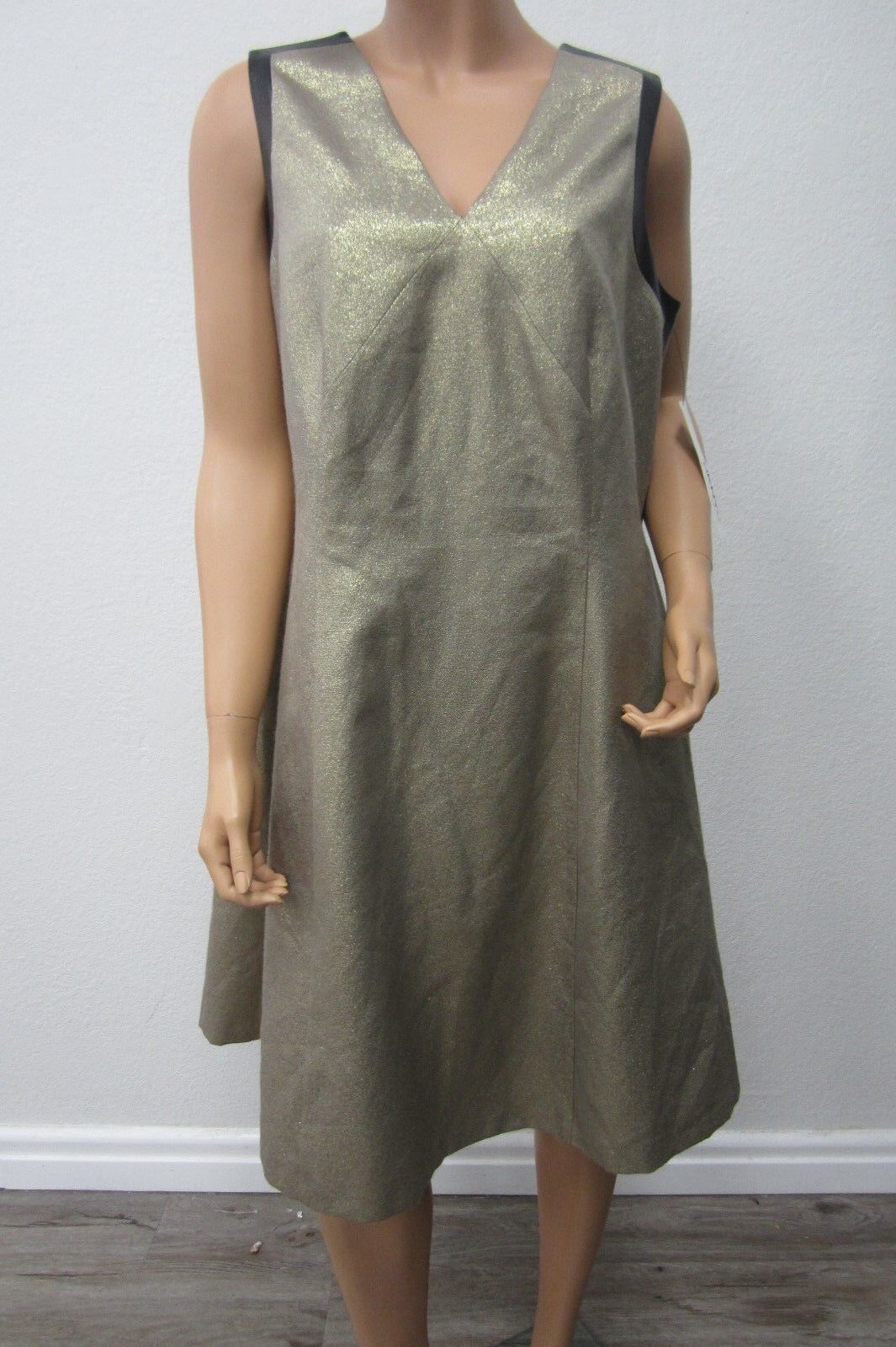 NWT DKNY GOLD GLITTER RUCHED SHEATH DRESS FULLY LINED SIZE 14W (MSRP $159.50)