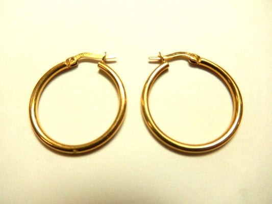 Solid 14k Yellow Gold  Hoop Earrings Round Smooth Design 24mm Diam.