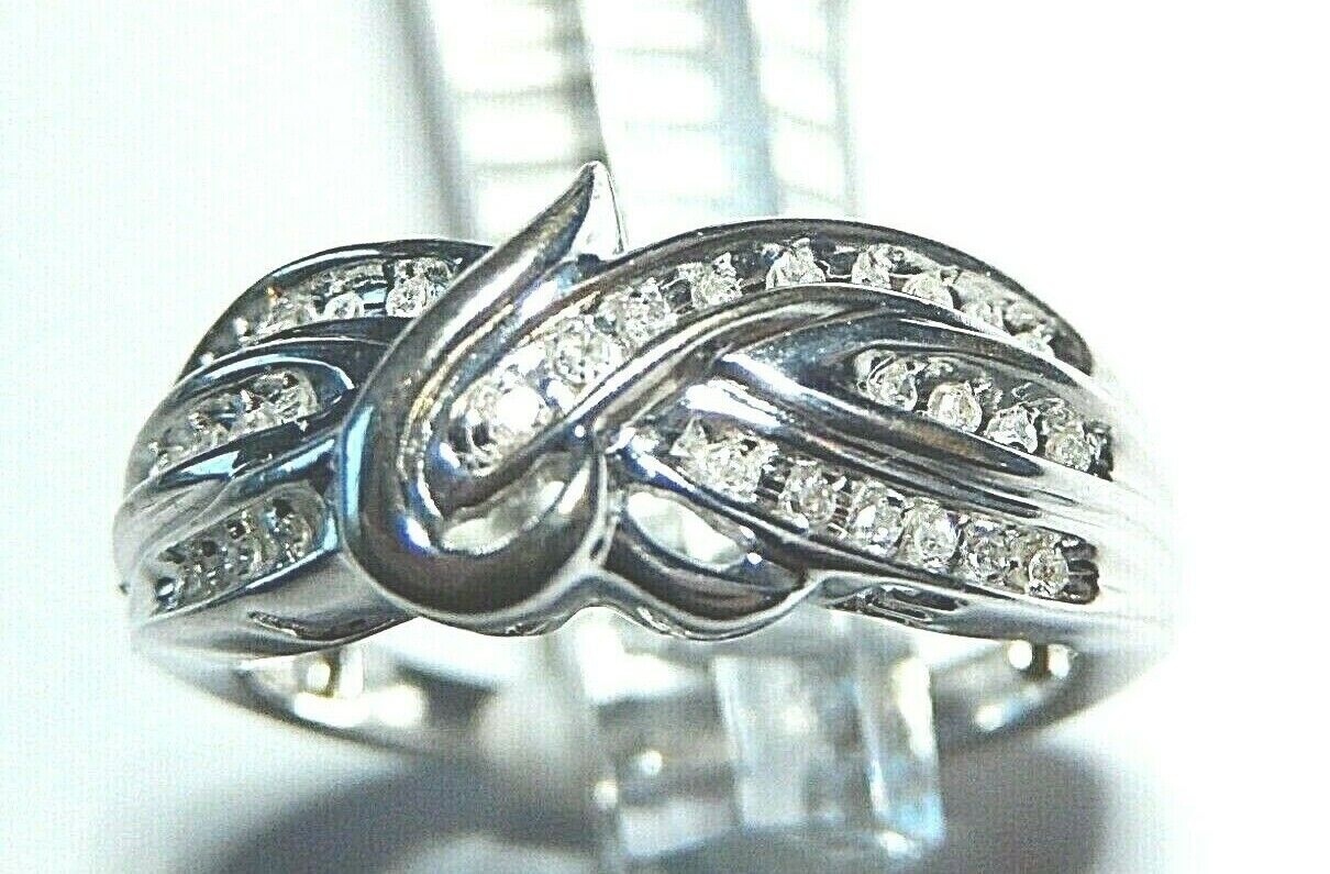 10K WHITE GOLD "LOVE"  CUTOUT .33CT DIAMOND LADIES RING Size 7.25