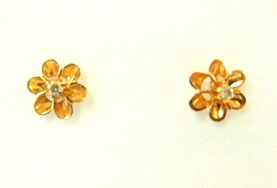 *VINTAGE* 14K Yellow Gold Buttercup Flower Diamond Stud Earrings Butterfly Backs