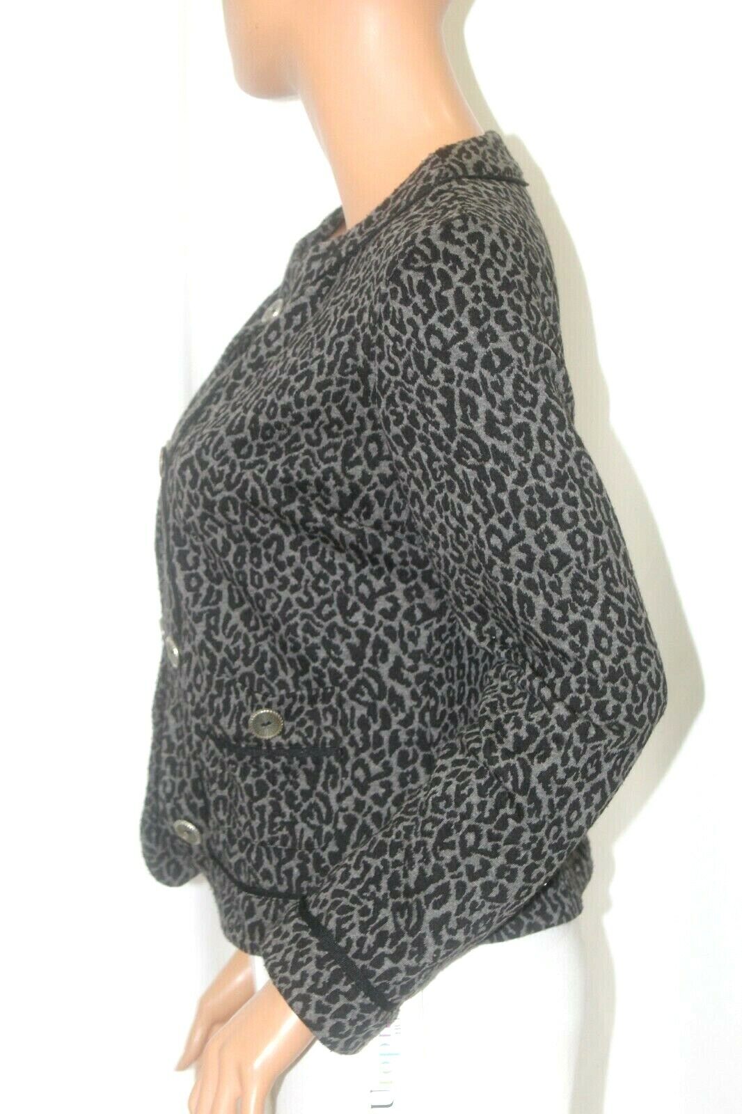 Russell Kemp New York  Size S Animal Print Open Jacket Black Collar Trim