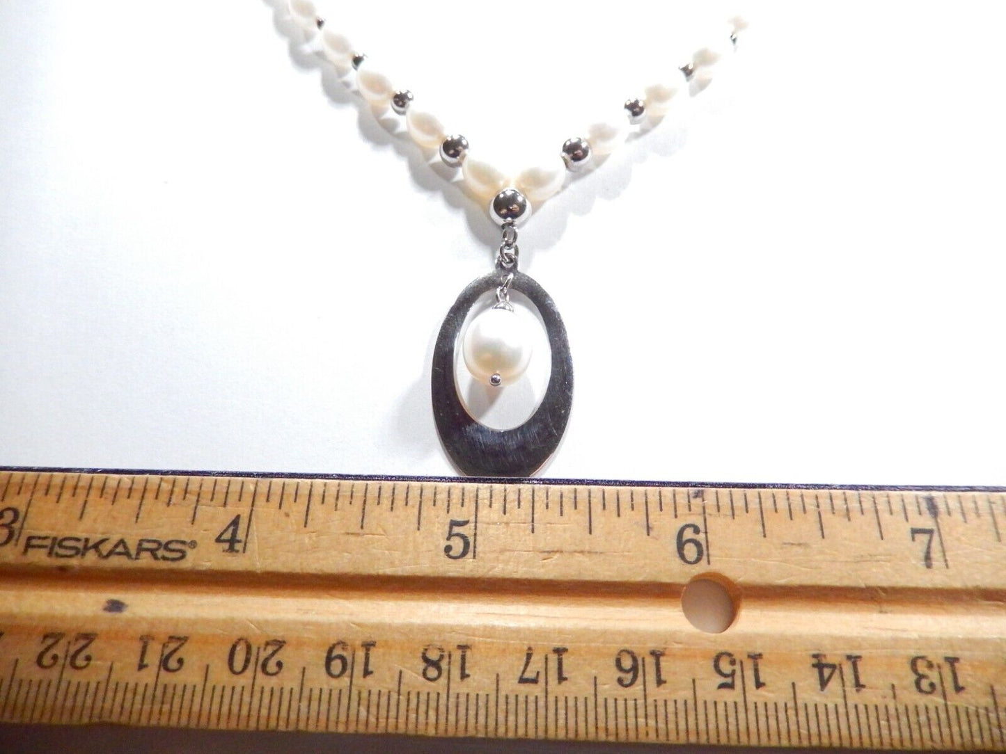 Real 7mm x 6.5mm Oval Pearls &Sterling Silver Beads 17" Necklace w/Pearl Pendant