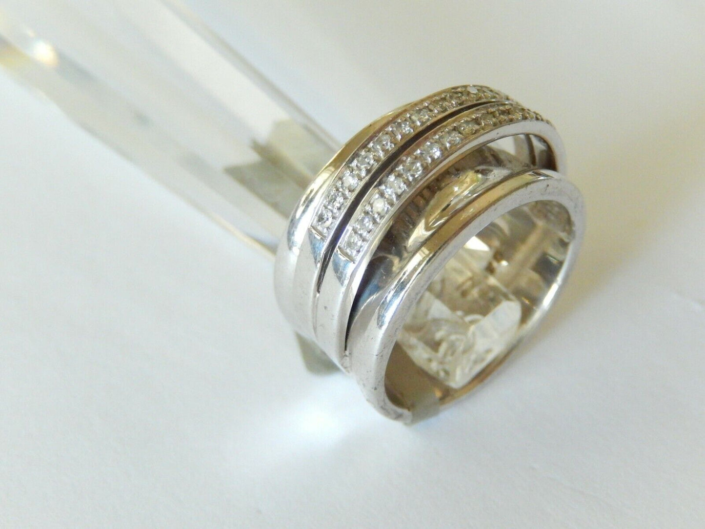 *VINTAGE* Sterling Silver .33CT Double Row Diamond 11mm  Wide Band Ring Size 6.5