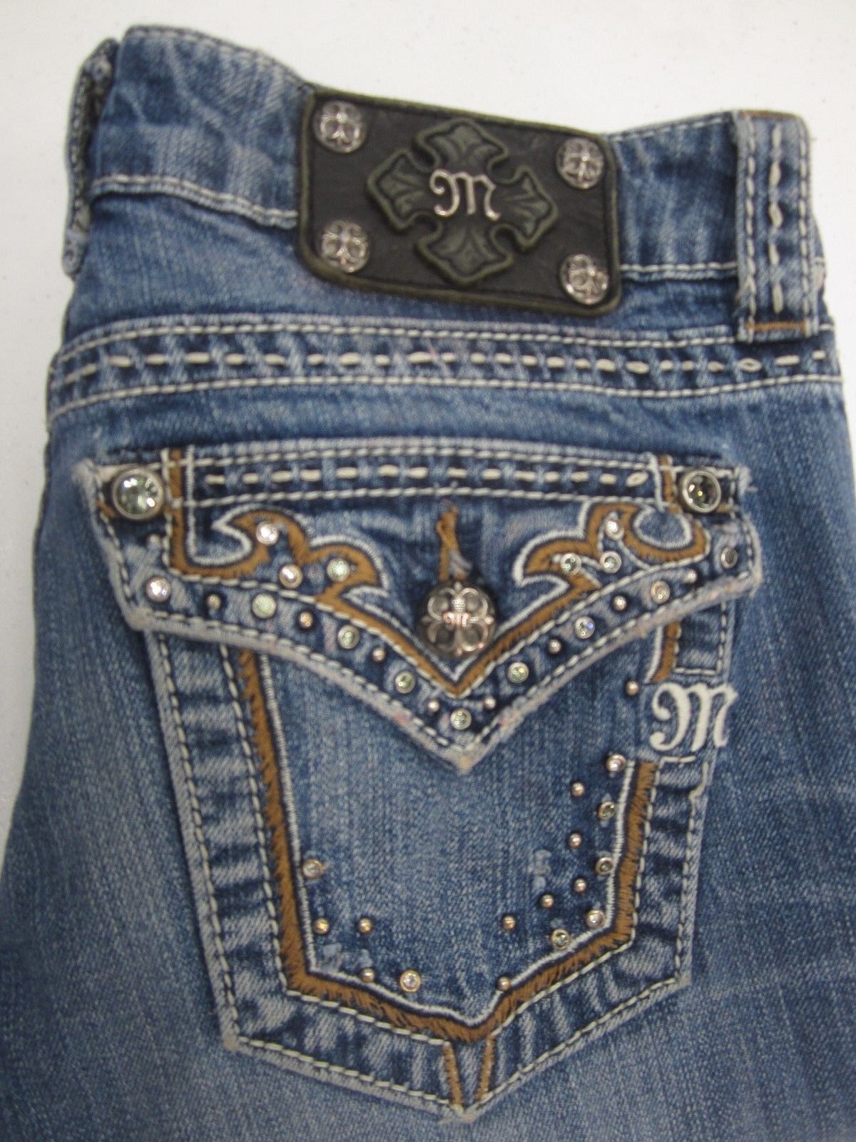 NICE Miss Me Mid-rise Bedazzled Bling Rhinestone Jeans Bootcut JW5354B Sz 26x31
